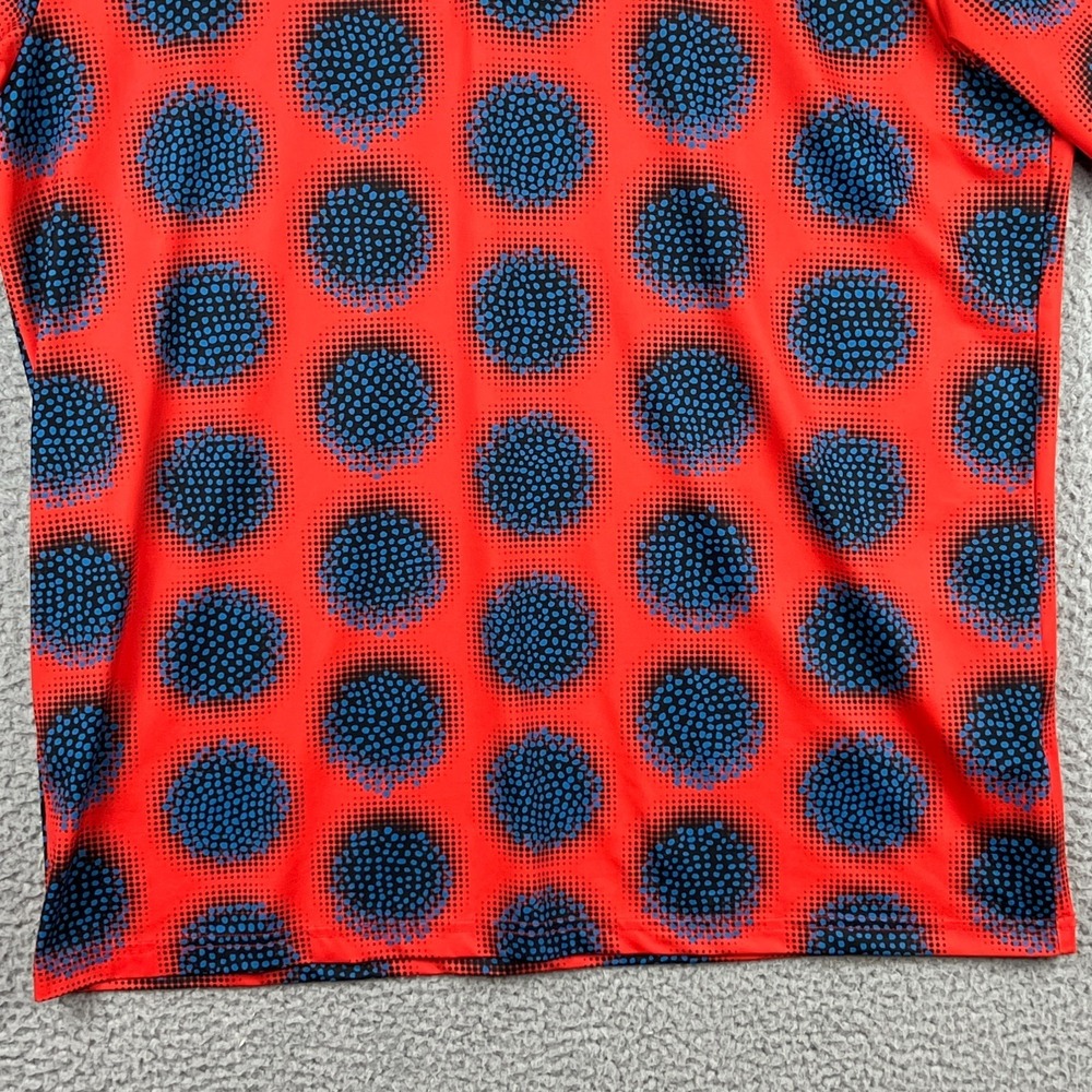 Hreski Polo Shirt Mens Large Red Blue Sphere Balls Abstract Golf Performance - Picture 4 of 11